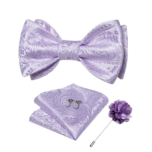 Image of DiBanGu Paisley Bow Ties for Men Silk Self Tied Bowtie and Pocket Square Cufflinks with Lapel Pin for Wedding Party
