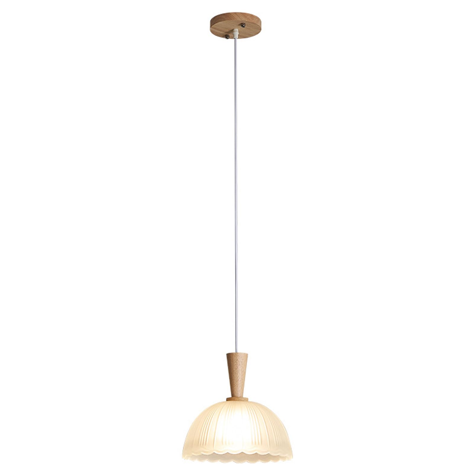 RSZCSMO 9.84in Glass Dining Pendant Light E26 Warm Light Solid Wood Single-Head Multi-Option Bedside Hanging Lamp Bedroom, Bar Counter, Dining Table Lighting Fixture