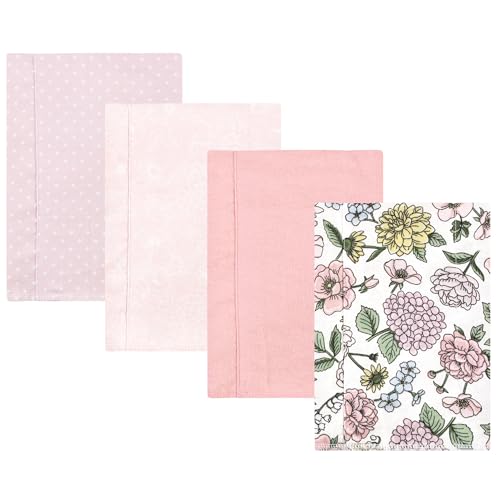 Image of Hudson Baby Unisex Baby Cotton Poly Flannel Burp Cloths, Vintage Blossom 4 Pack, One Size