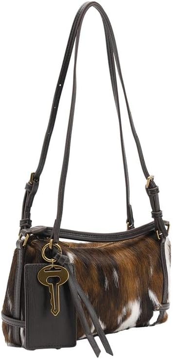 URBAN REVIVO 2026 Spring New Women's Genuine Leather Cow Print Crossbody Bag, Small Top Handle Shoulder Purse for Women, Everyday Casual Handbag for Work Travel Gift Ideas