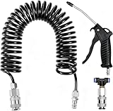 Ausblaspistole Druckluft Set, Lkw Luftpistole Air Duster mit 5M Spiralschlauch, Druckluft Zubehör, Druckluftpistole mit T Stück Schnellkupplung für LKW Auto PKW Boot (Schwarz)