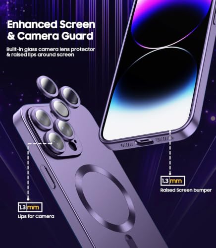 Image of DIZORO Magnetic Case for iPhone 15 Pro Max [Compatible with MagSafe][Built-in Camera Lens Protector] Slim Soft Silicone Bumper Shockproof Metallic Luster Back Cover Phone Case - Deep Purple