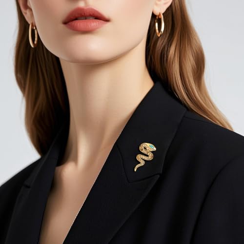 Image of Gold Snake Brooches Pins for Women Men Statement Snake Enamel Lapel Pins Crystal Rhinestone Accessories Powerful Animal Insect Clothing Coat Jacket Lapel Jewelry Gifts