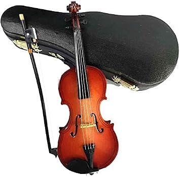 ALANO Mini Violin Model Decorative Ornament mini violin Mini Musical Instrument with leather box & bow & stand (14cm)