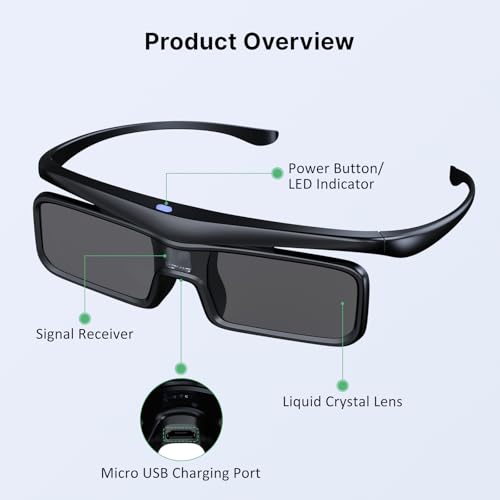 NexiGo DLP Link 3D Glasses, Rechargeable 3D Active Shutter Glasses compatible Aurora Pro, TriVision Ultra, Nova Mini (Black - 2Pack) - Thumbnail 2