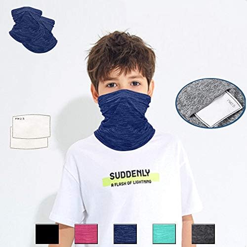 Scarf Bandanas Neck Gaiter with Safety Carbon Filters,Multi-purpose Face Cover For Men women Sports/Outdoors 17pcs (Mixed Blue, Kids)