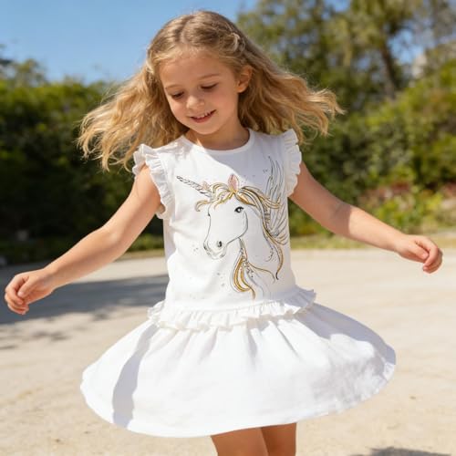 Image of Toddler Baby Girl Short Sleeve Giraffe T-Shirt Ruffle Sleeve Cotton Unicorn Tank Tops Tee
