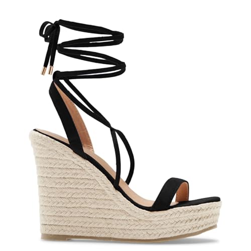 Image of Coutgo Women's Espadrille Wedges Lace Up Platform Ankle Cross Strap Slingback Summer Dress Sandals