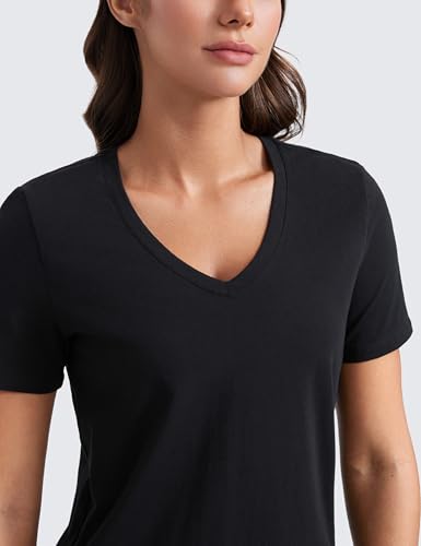 CRZ YOGA Womens Pima Cotton V Neck T-Shirt Short Sleeve Casual Workout Shirts Soft Summer Basic Tee Tops4