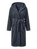 HEARTNICE Fuzzy Soft Robes for Women, Long Plush Hooded Robe Fluffy Warm Bathrobes(Dark Grey,S/M)