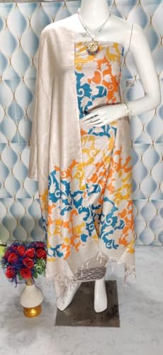 Image of Katan Slub Silk Unstitched Salwar Suit Dress Material for Women & Girls with Dupatta | Madhubani Screen Print | Top-2.5M, Bottom-2.5M, Dupatta-2.4M | Ethnic Wear | Code 243
