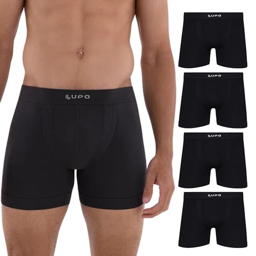 Kit 4 Cuecas Boxer MicroModal Lupo Sem Costura Modal Masculino Adulto, 4 Preto, G