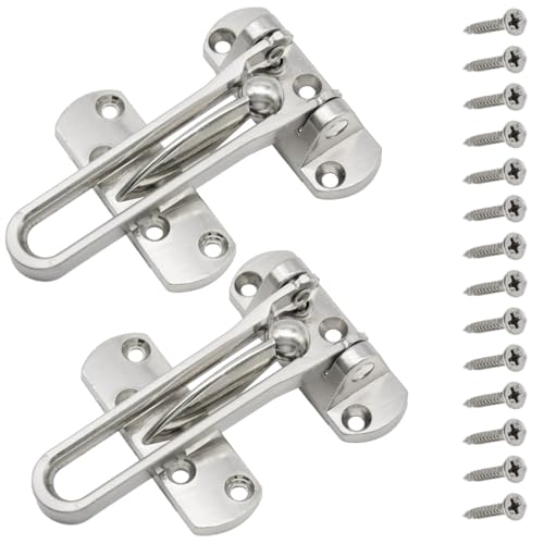 Ruidee 2Pcs Swing Bar Lock Front Door Locks Alloy Automatic Security Door Chain Restrictors Reinforcement Lock Latch Guard Clasp Flip Lock for Home Hotel (YG-MS/Silver)