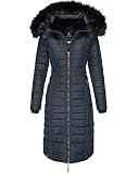 Navahoo Damen Winter Jacke Stepp Parka Mantel Winterjacke warm gefüttert Kunstpelz UMAY S-XXL (Navy, L)