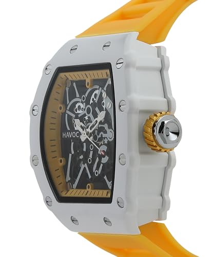 Image of Havoc Craft Men's Luxury Sports Watch 30M Waterproof Tonneau Chronograph | Analog Quartz Wristwatch with Time & Day Function | Premium Square Dial, Shock-Resistant & Anti-Magnetic Silicone Strap