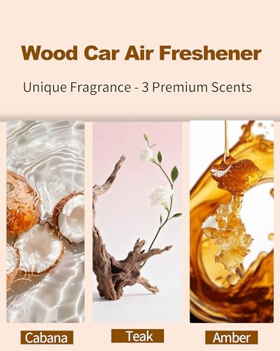 Asmonato Car Air Freshener-The Original Wood Air Freshener for Visor Clip - Long Lasting Car Odor Eliminator and Scent Diffuser for Cabin, Truck & SUV-Includes 2 Metal Clips-Cabana