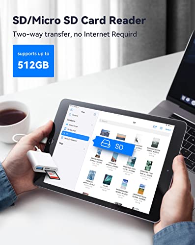 SD Card Reader for iPhone iPad 4 in 1 Micro SD/SD Card Reader to iPhone Adapter, SD Card Viewer with TF/SD Dual Slot - Image 4