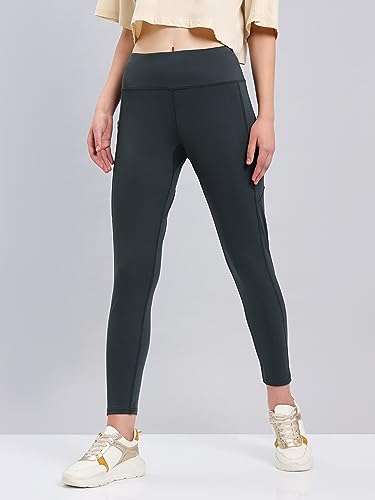 Image of TECHNOSPORT Womens Skinny Fit ActivewearSolid Tights for Running, Gym and Sports