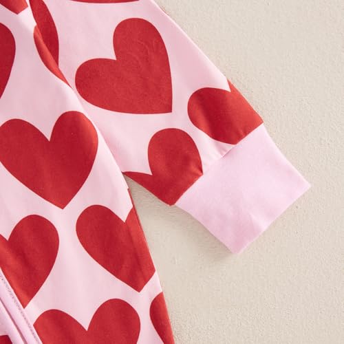 Suolongsama Baby Girl Outfit Newborn Long Sleeve Zipper Jumpsuit Heart Romper with Headband4