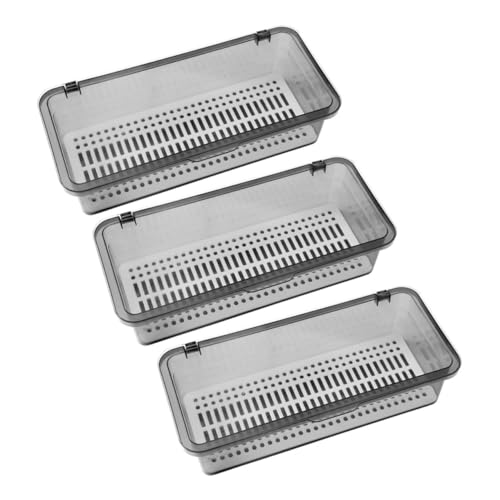 COLLBATH 3 Piezas Organizador Cocina Gris con Tapa Caja Almacenaje Utensilios Bandeja Extendida para Cubertero y Palillos Contenedor Plástico Versátil para Cocina y Picnic