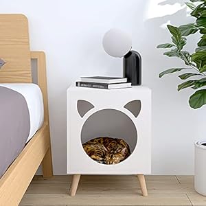 YANJING Mesita De Noche con Casa De Gatos Condominios De Gatos Y Cama De Gatos, Centro De Actividades De Gatos para Sala De Estar Dormitorio Balcón Familia Y Ofic(Size:50cm/19.6in,Color:Blanco)