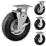 Pneumatic Casters 8 Inch 4-Pack, 2 Swivel (2 Brake) & 2 Rigid, Heavy Duty Casters 800 LBS Capacity, Rubber Wheel for Workbench, Cart, Trolley,Wagon and Shelves