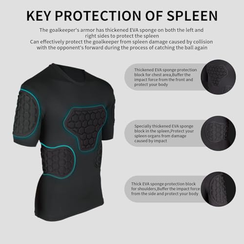 Shinestone Adult Men's Goalkeeper Armor BodyShield Padded Compression Shirt Pants and Short with Sponge Protector,X-Large Black4