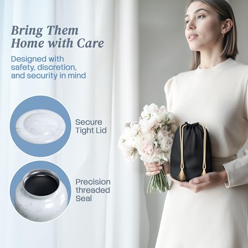 Image of Small Handcrafted Urn for Ashes Keepsake - Mini Cremation Urns for Human Ashes Adult Man and Woman - Decorative Funeral Urns - Memorial Urn with White Marble Finish (2.85 inch H x 1.75 inch W)