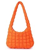 Rejolly Bolsa de ombro acolchoada acolchoada para mulheres, bolsa de mão de bolha, leve, de nylon, bolsa acolchoada e macia, Laranja