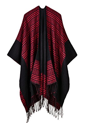 Image of FOURSTEEDS Womens Lattice Knitted Cashmere Reversible Oversized Blanket Ponchos Cardigans Coat Sweater