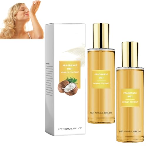 Spray per il corpo alla vaniglia e al cocco, profumo per il corpo da donna, profumo profumato a lunga durata, spray per il corpo alla vaniglia per le donne, per capelli e corpo (2 pezzi)
