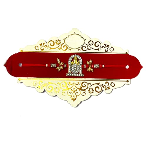 Image of Tirupati Balaji American Diamond Studded Rakhi Set for Brother & Bhabhi - Elegant Raksha Bandhan Gift, Rakhi Combo - 230