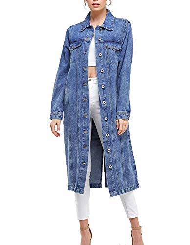 vkwear Women's Long Casual Maxi Length Denim Cotton Coat Oversize