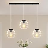LMSOD Globe Pendant Light, Modern Hanging Lighting Fixture, Classic Cluster Chandelier with Clear Glass Shades(Black, 3 Lights, 27.6 Inch)