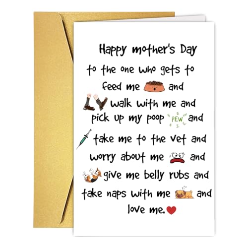 RUALOVE Funny Dog Mom Mother's Day Card for Mom Stepmom Grandma Her, Cute Happy Mothers Day Card from Dog, Mothers Day Thank You Gift from Son Daughter Kids