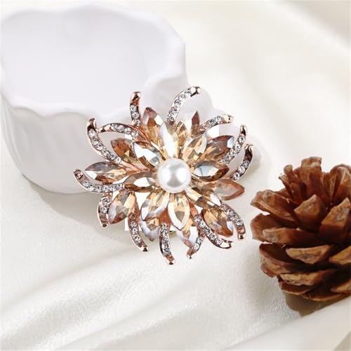 Image of Vintage Crystal Flower Brooch Fashion Crystal Large Flower Brooch Rhinestone Multicolor Collar Pin Shiny Zircon Corsage Sweater Pin Holiday Party Fashion Dress Jewelry for Women (Yellow)