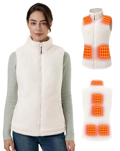 Chaleco calefactable mujer para al aire libre: abrigo térmico polar blanco con 3 temperaturas