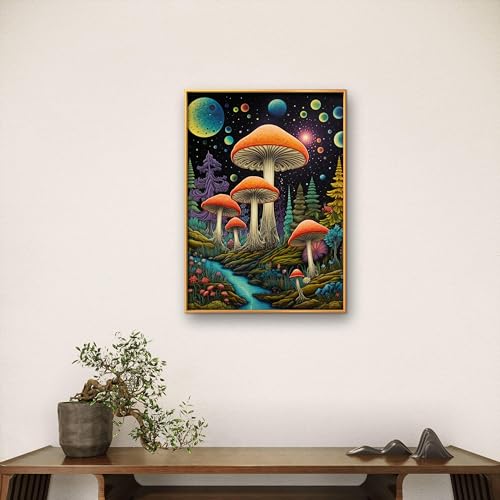 Image of Leczany Cross Stitch Stamped Kit for Beginner - Dream Mushroom Forest | DIY Embroidery Starter Patterns Craft Kit Needlepoint for Adults | 11CT, 3 Strands | 13x17.3 inches