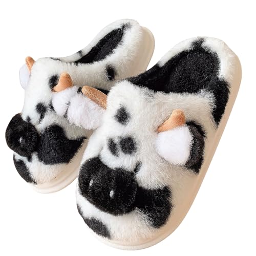 Gaolinci Cow Slippers, Furry Animal Slippers, Warm Winter Home Shoes