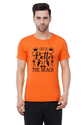 Image of Caseria Men's Cotton Printed T-Shirt -Life is Better Beach | 100% Cotton | Half Sleeves | Regular Fit | Printed | Round Neck | Graphic T Shirt