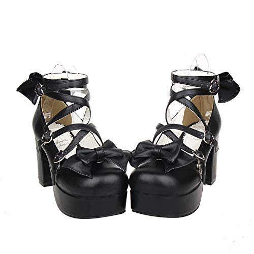 Japanische Lolita-Party-Schuhe Criss Cross High Heels Knöchelriemchen Kleid Pumps