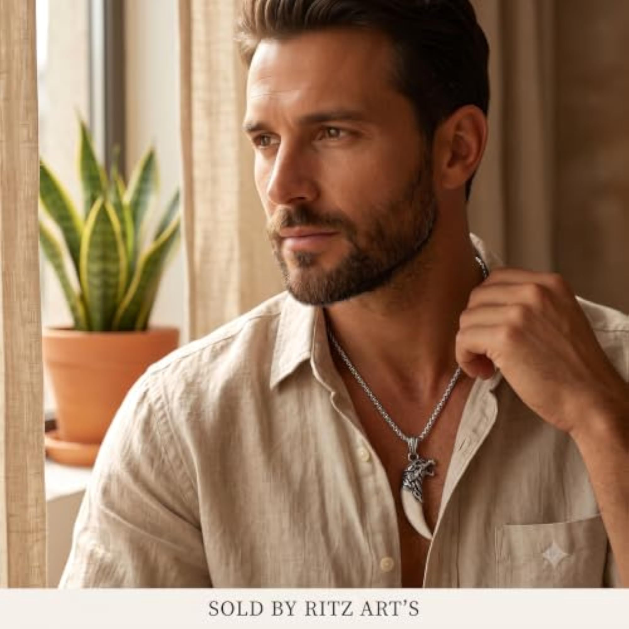 Men's Wolf Tooth Pendant Necklace with Stainless Steel Chain