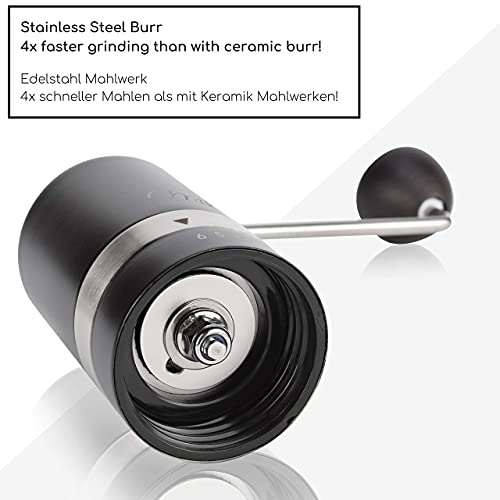 Milu Manuelle Kaffeemühle Handkaffeemühle mit Edelstahl Mahlwerk I 6 Stufen Mahlgradeinstellung I Espressomühle I – mit… – Bild 3