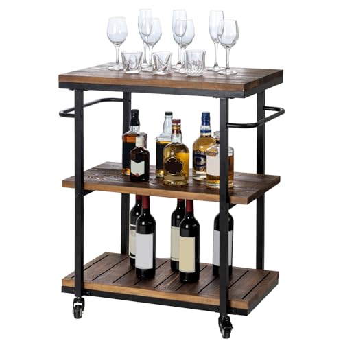 MyGift Rolling Bar Cart with Wheels, 3 Tier Home Bar Serving Cart, Drink Tea Coffee Cart for Kitchen...