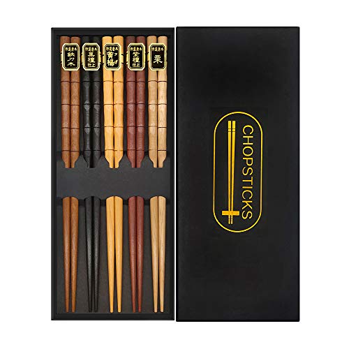 Natural Wooden Chopsticks Reusable Classic Japanese Style Chopsticks 5 Pairs Gift Set