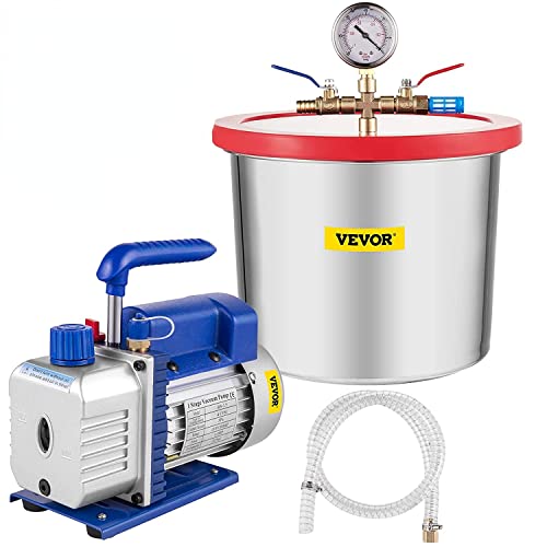 VEVOR Vacuum Chamber with Pump, 4CFM 1/3HP Vacuum Pump with High-Capacity 2 Gallon Vacuum Chamber, Vacuum Pump Chamber Kit Vacuum Degassing Chamber Kit