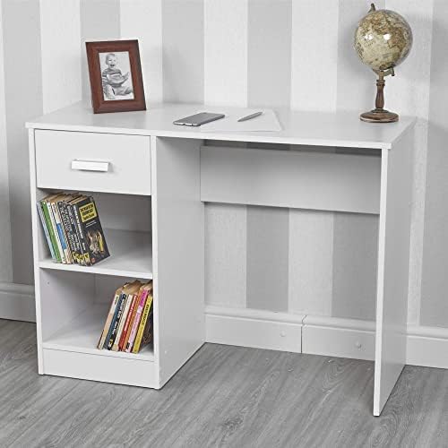 URBNLIVING 1 Drawer Wooden Bedroom Computer Work Table Office Desk Dressing Jewellery Unit (White)