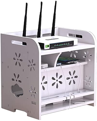 Boîtier de rangement blanc pour routeur Wi-Fi et box décodeur de bureau