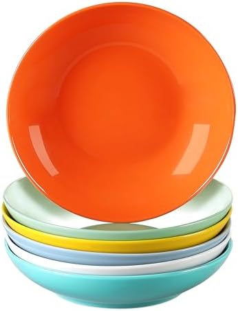 LOVECASA, Series Sweet, Soup Plates, Dinner Plate Set of 6, Porcelain Dinnerware Tableware, 550ml Snack/Salad/Fruit/Side Plate (White, Set of 6)