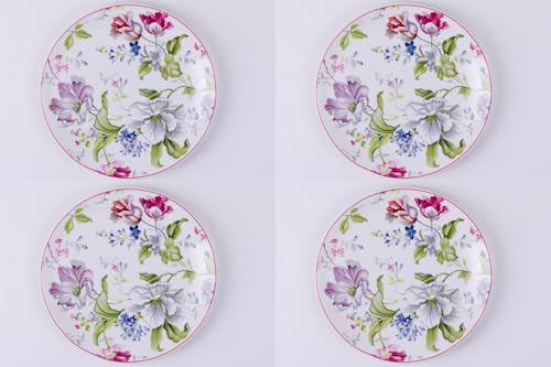 Image of GOLDEN QUEEN'S Snack Plates Set of 4 | Perfect for Snacks, Desserts, Appetizers, Salads, Tapas, Cheese | 7 inches Wide | Microwave Safe (Garden Splendor)
